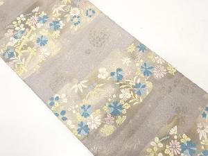 ヱ霞に菊・笹・萩模様織り出し袋帯